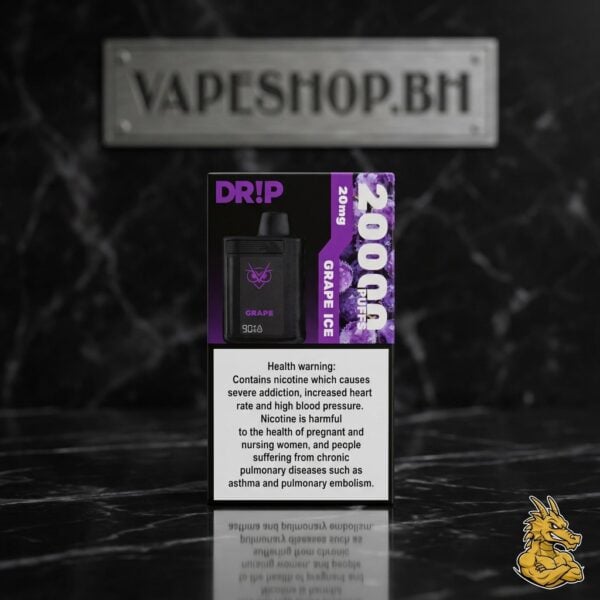 Drip Disposable 20k puffs disposable vape close detail, compact black device