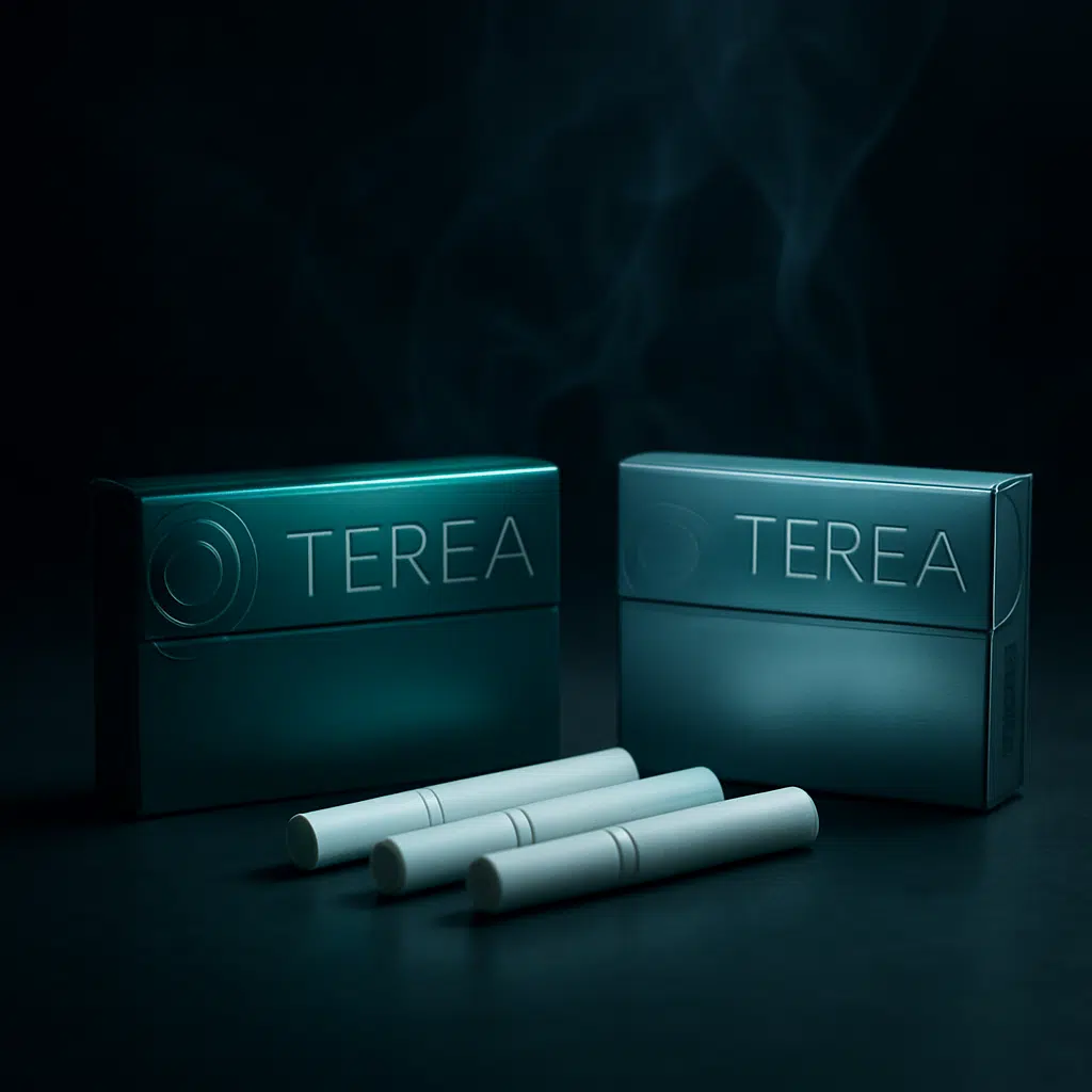 Terea Flavors Explained: Tobacco, Menthol &Amp; Pearl Sticks 3 Inline image of terea menthol and pearl heated tobacco sticks for iqos iluma with cool color accents and subtle vapor in a dark studio