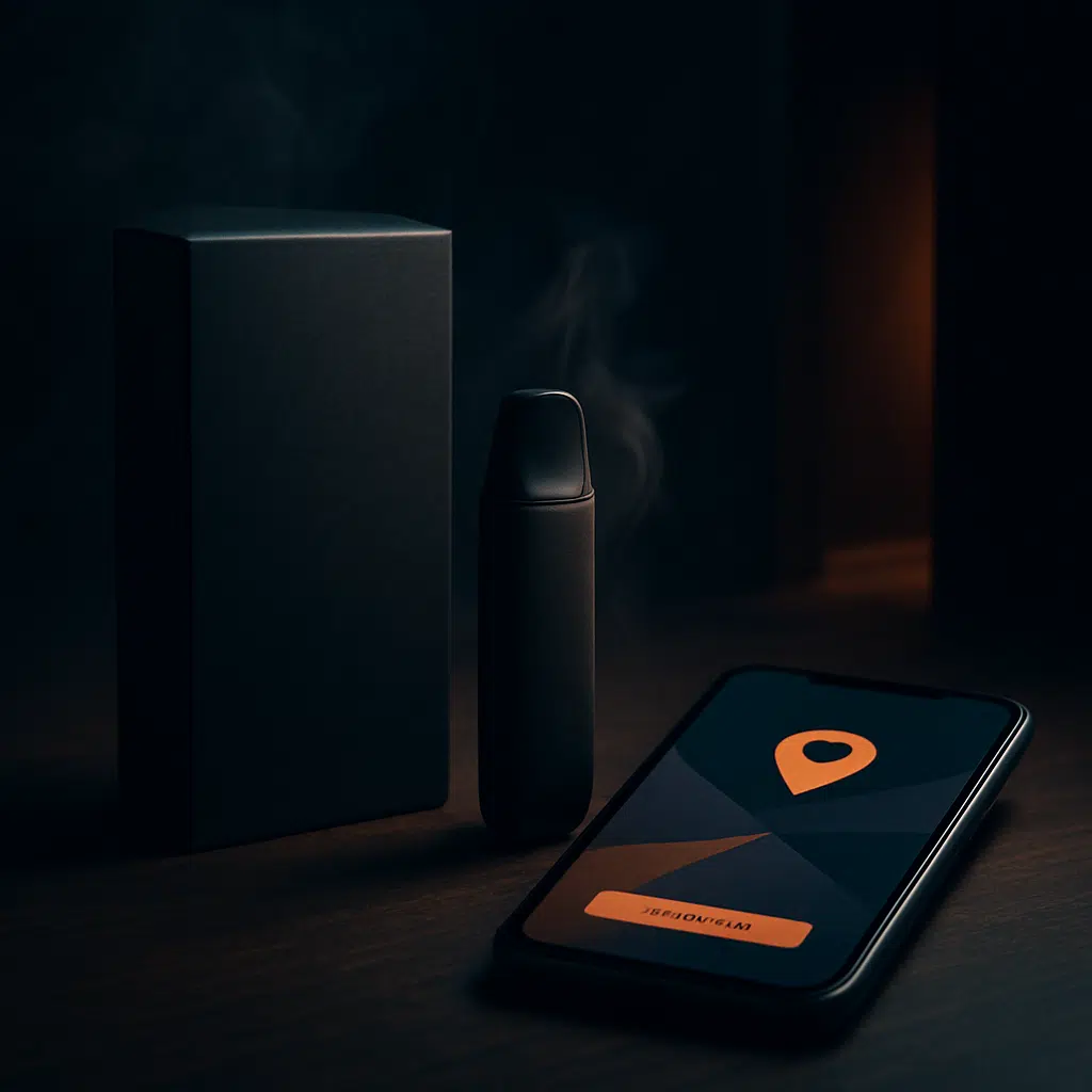 Vape Store Near Me Now: A Smarter Way To Shop 3 Online vape shopping and express delivery concept with a pod device and location-enabled smartphone